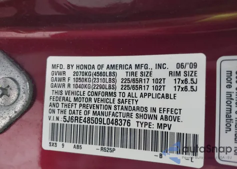 2009 Honda Cr-V Ex from USA, damaged, VIN 5J6RE48509L048376